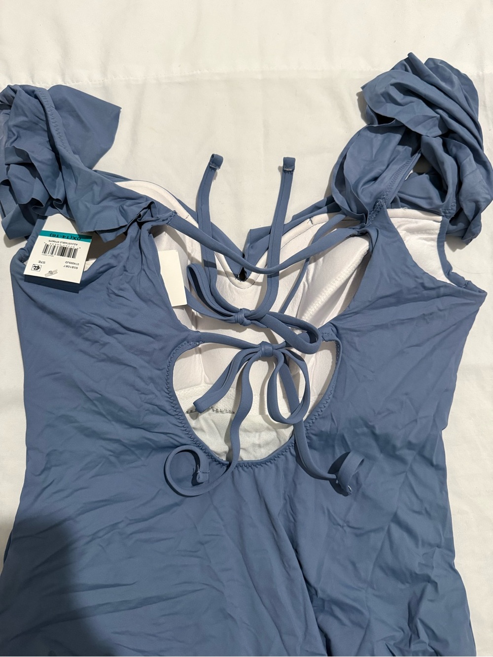BECCA Blue Ruffle Off-Shoulder One-Piece Swimsuit - Picture 4 of 5